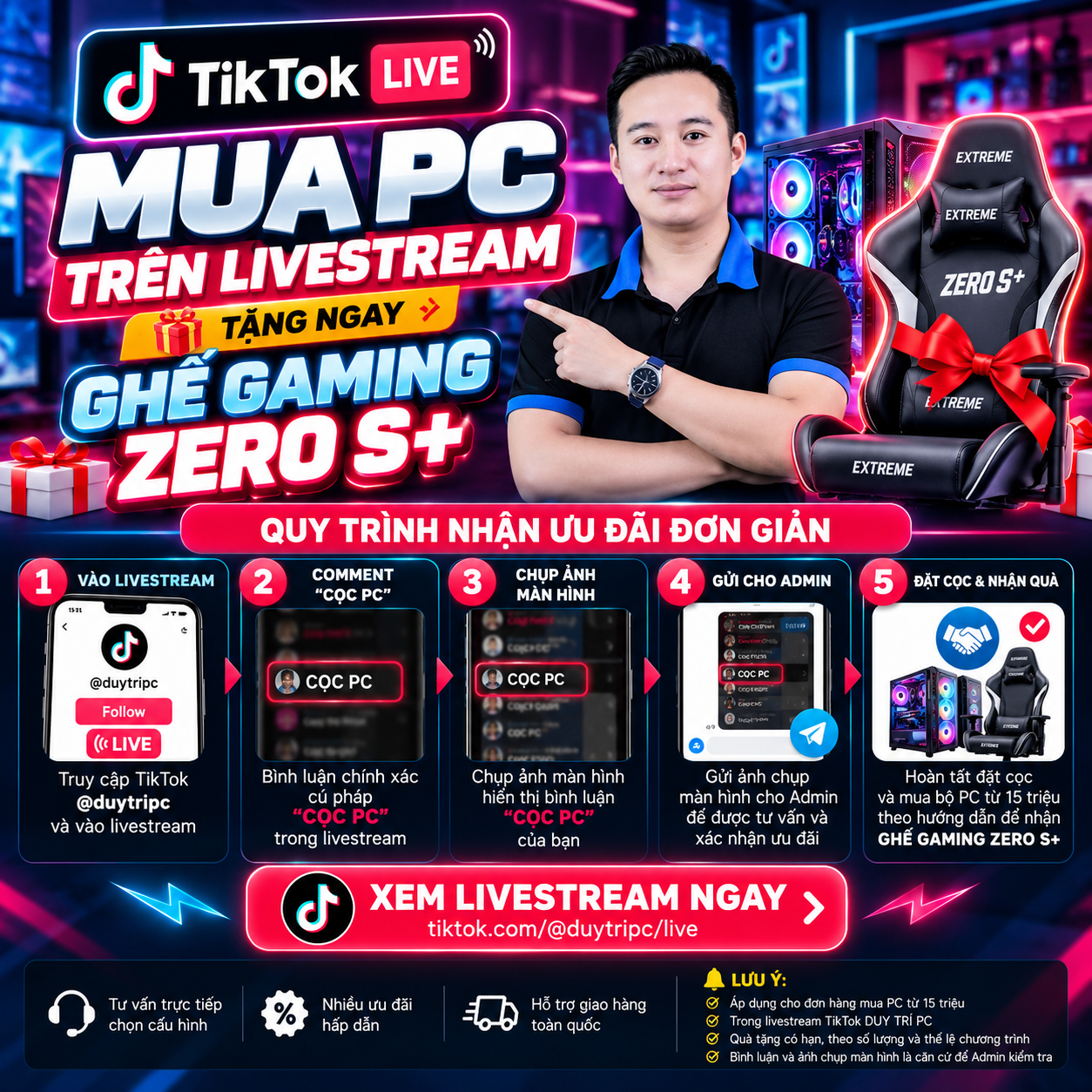 Mua PC Trên Livestream TikTok DUY TRÍ PC – Tặng Ghế Gaming Zero S+